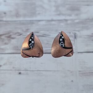 Vintage Clip On Earrings Copper Tone Signed Kim Statement Earrings